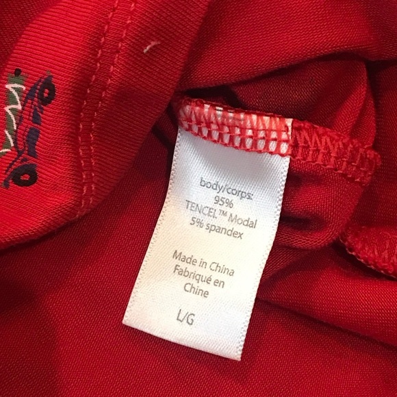 Eberjey Red Pajama Top with White Trim Xmas - Picture 2 of 3